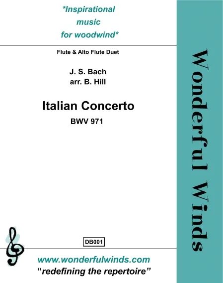 Cover of J.S. Bach's Italian Concerto BWV 971 for flute and alto flute, published by Wonderful Winds